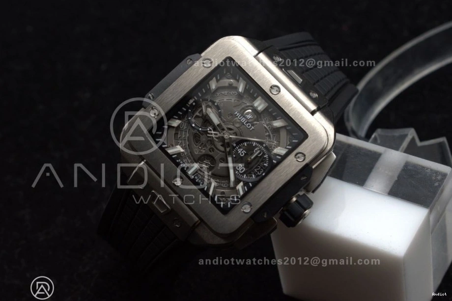 Strap 1:1 Edition Black Best Rubber Unico BBF Titanium on Bang 42mm Square A1280 Skeleton Dial 1120